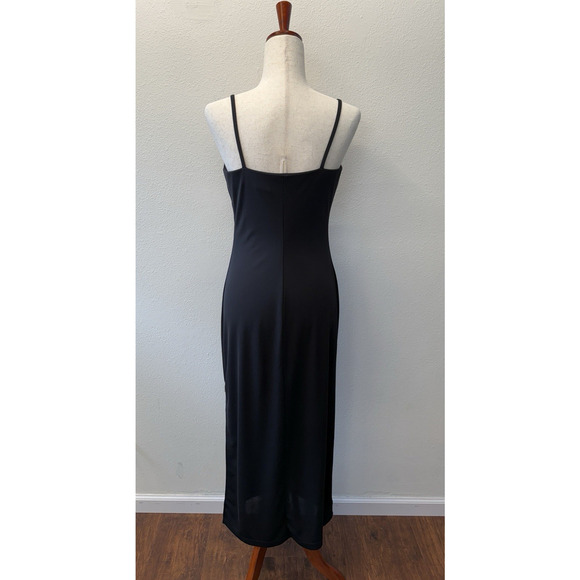 Vtg City Triangles Y2K Maxi Dress Size M Black Square Neck Floral Embroidery - Picture 3 of 8